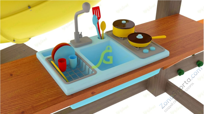 Деревянная детская площадка для дачи Igragrad Панда Фани с балконом и трубой