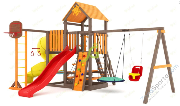 Деревянная детская площадка для дачи Igragrad Панда Фани с балконом и трубой