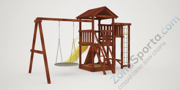 Детская площадка Савушка Мастер 3 с качелями Гнездо 1 метр (Махагон)