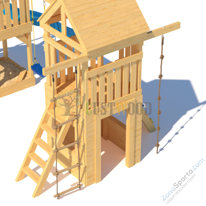 Детская деревянная игровая площадка для улицы дачи CustWood Scout S9 с деревянной крышей