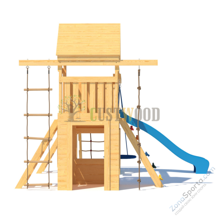 Детская деревянная игровая площадка для улицы дачи CustWood Scout S9 с деревянной крышей