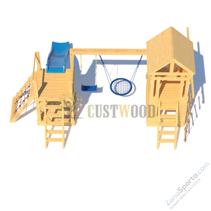 Детская деревянная игровая площадка для улицы дачи CustWood Scout S9 с деревянной крышей