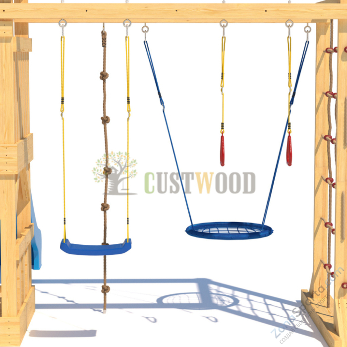 Детская деревянная игровая площадка для улицы дачи CustWood Scout S10 с большой деревянной крышей