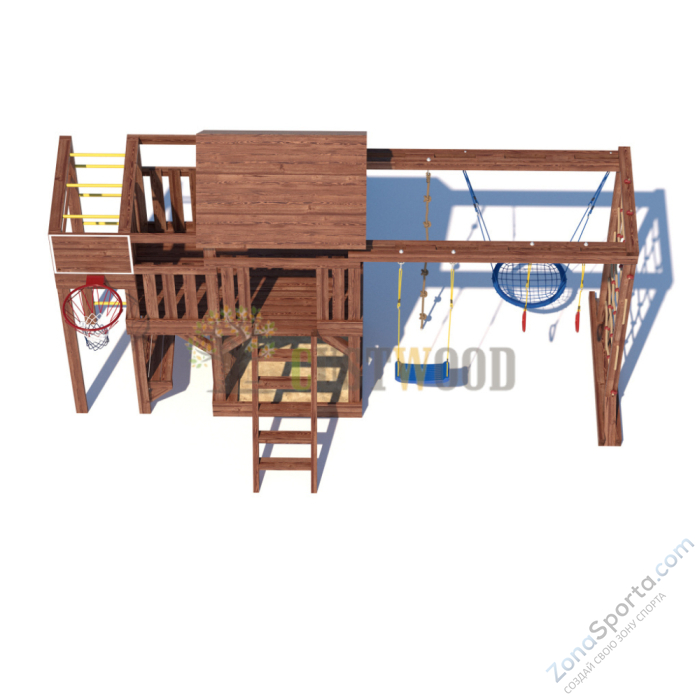 Детская деревянная игровая площадка для улицы дачи CustWood Scout SC10 с деревянной крышей