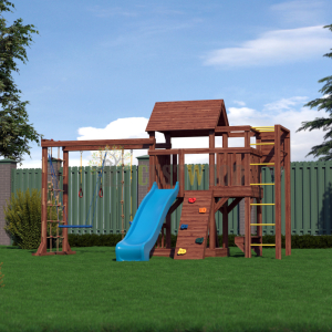 Детская деревянная игровая площадка для улицы дачи CustWood Scout SC10 с деревянной крышей