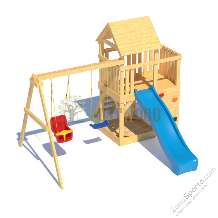 Детская деревянная игровая площадка для улицы дачи CustWood Scout S3 с деревянной крышей