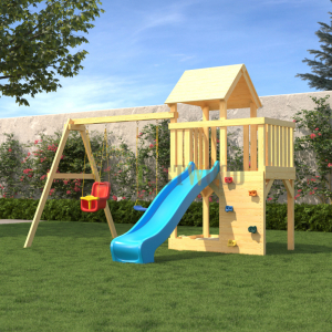 Детская деревянная игровая площадка для улицы дачи CustWood Scout S3 с деревянной крышей