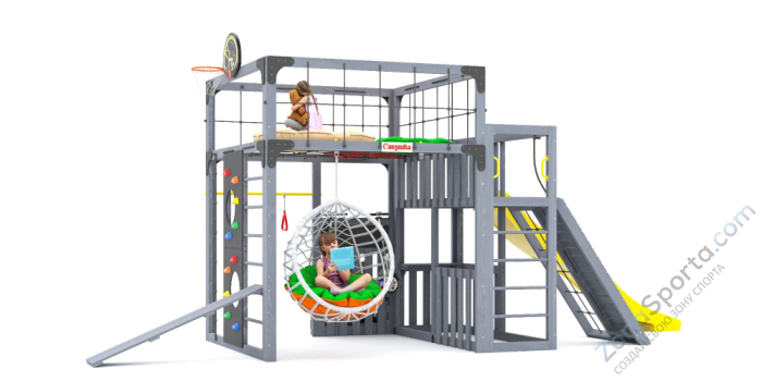 Детская площадка Савушка Куб-3 (Серый) подушками и коконом