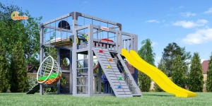 Детская площадка Савушка Куб-3 (Серый) подушками и коконом