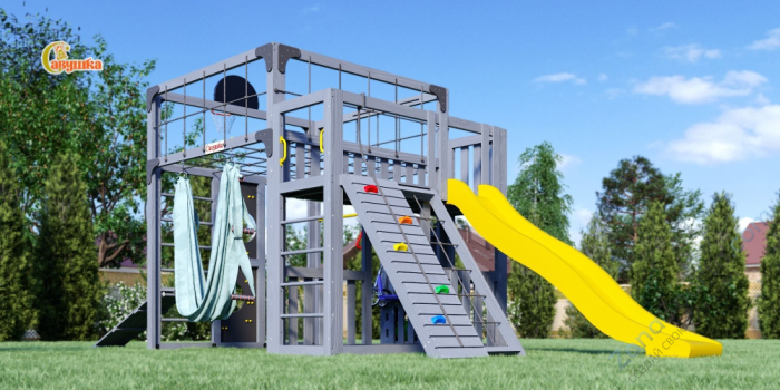 Детская площадка Савушка Куб-3 (Серый) с гамаком для йоги