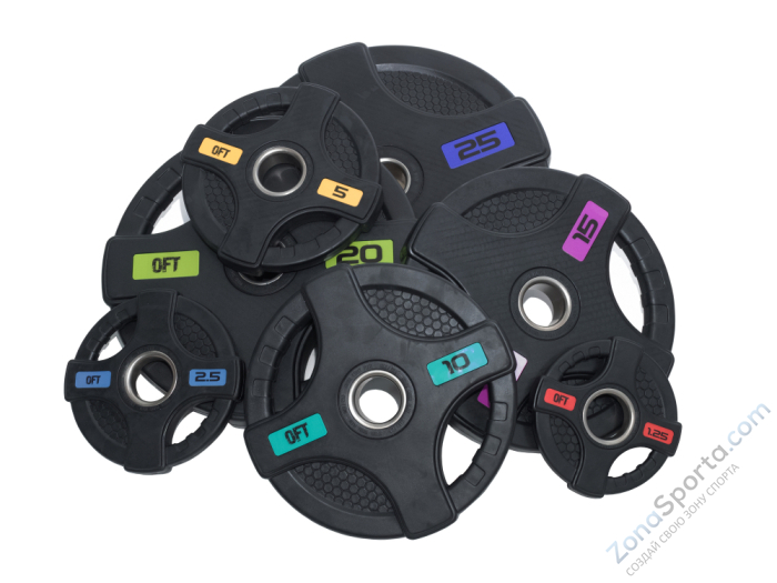 Диск олимпийский обрезиненный черный с двумя хватами Original FitTools FT-2HGP-10 10 кг