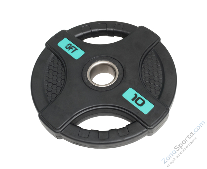 Диск олимпийский обрезиненный черный с двумя хватами Original FitTools FT-2HGP-10 10 кг